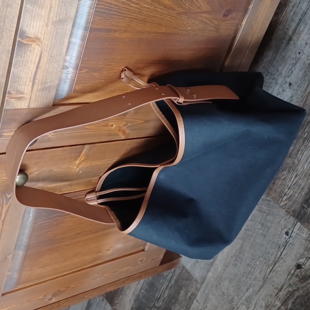 Canvas Tote Bag with Tan Leather Trim - Women's Shoulder Bag - Picture 14 of 16